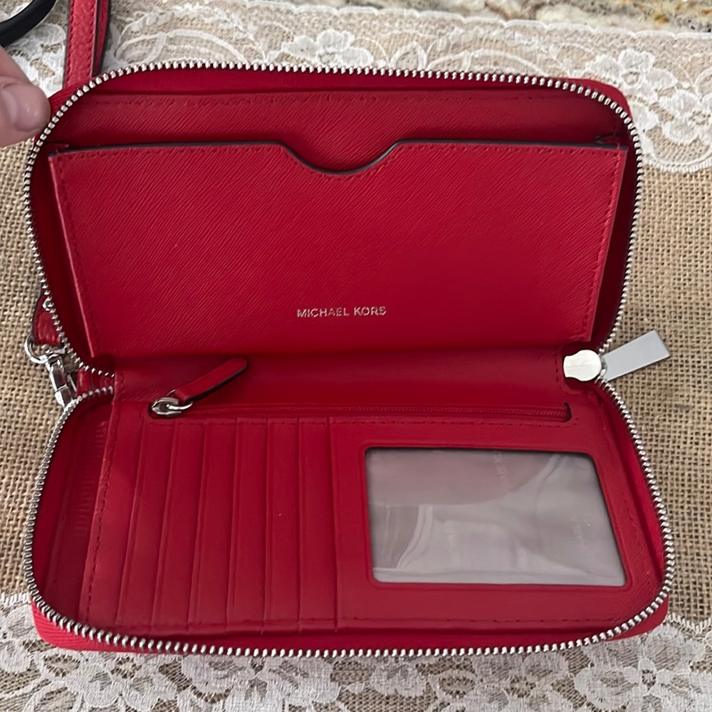 Michael Kors Red Leather Zippered Wristlet Purse - Picture 3 of 4